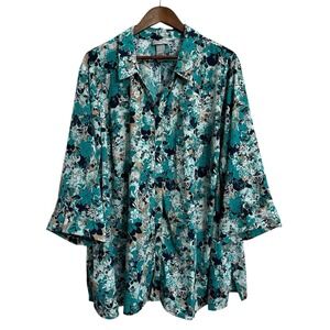 Catherine's‎ top womens 2X floral colorful artsy boho peasant button up office